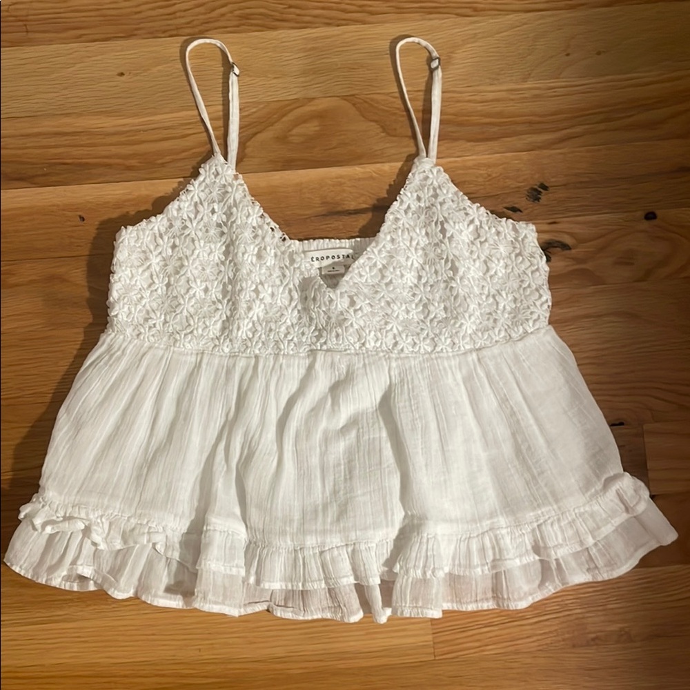 Aeropostale White Smocked Ruffled Camisole